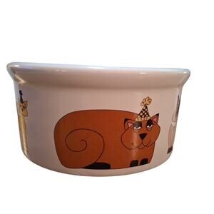 Cat Party Feeding Dish Party Cat By Ursula Dodge Ceramic Stoneware Bowl 6"x3"